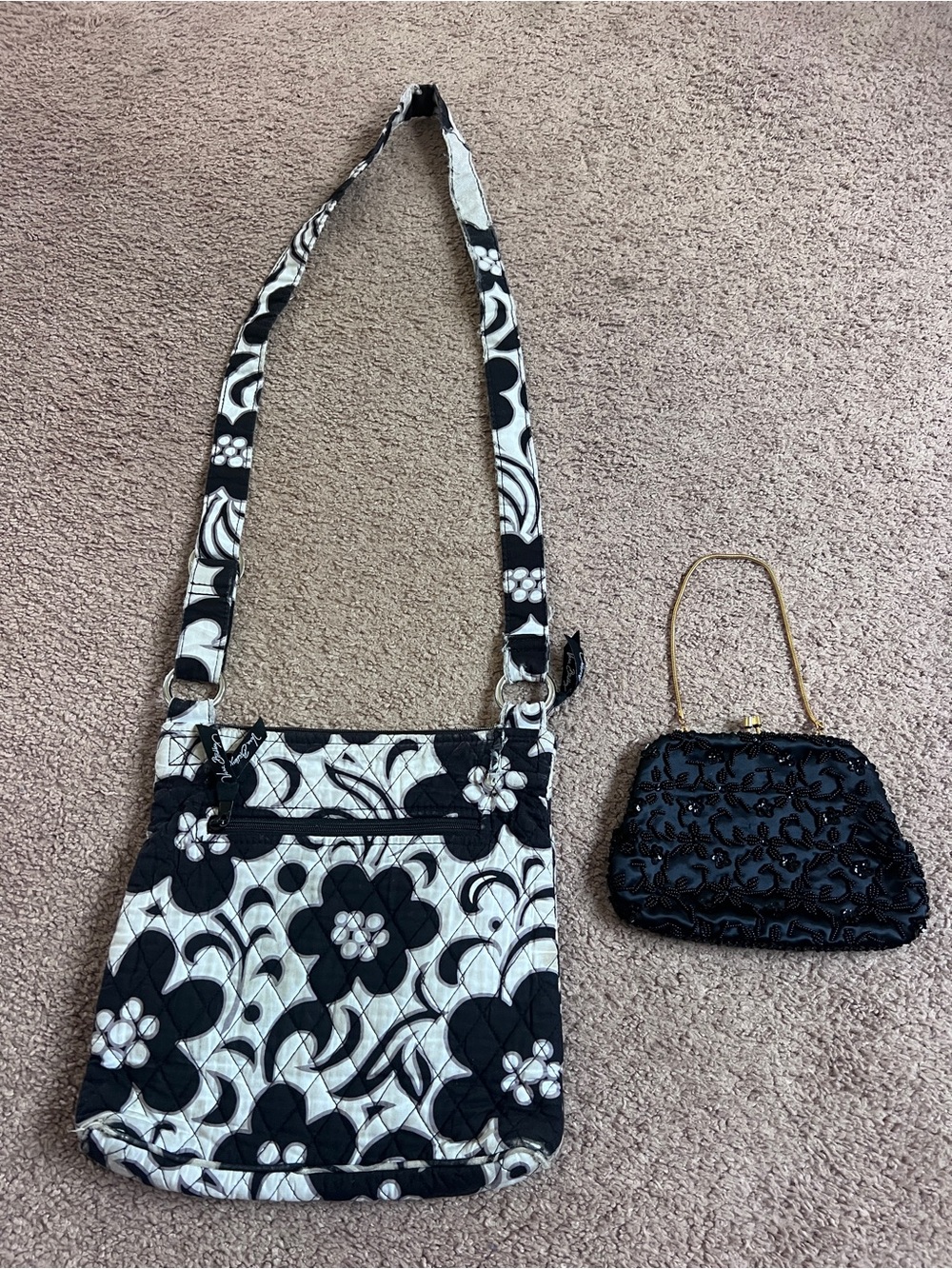 Vintage Vera Bradley Floral Quilted Crossbody Bag - Black & White &vintage bag